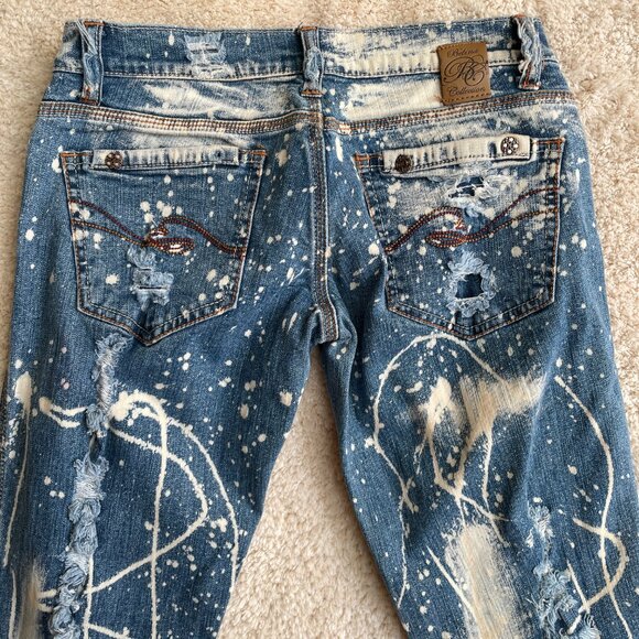 Bebina Jeans Womens 28x34 Acid Wash Splattered Distressed Low Rise Flare Festive - Picture 14 of 15